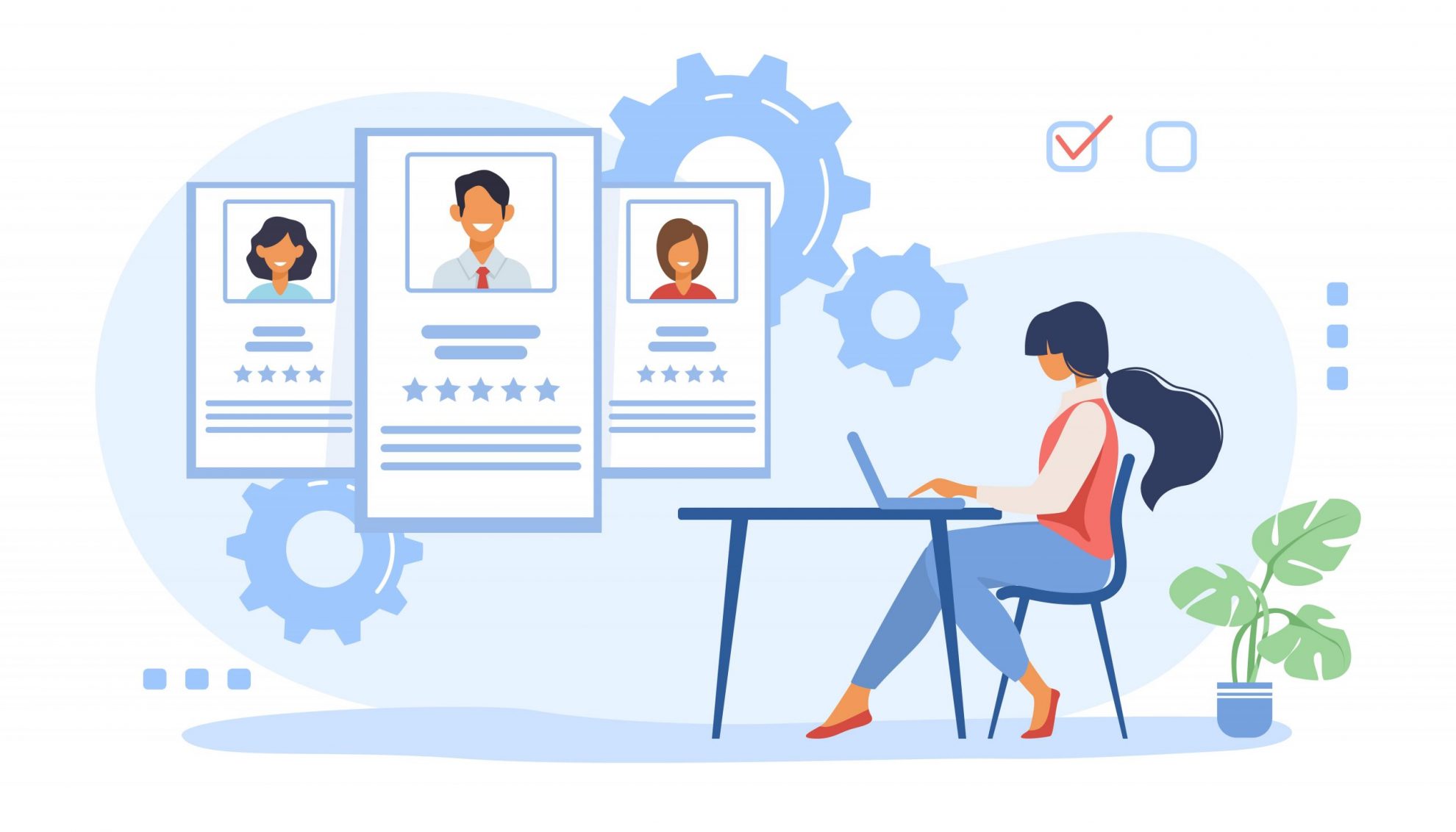 Photo of woman reviewing candidates for a job illustrates blog: "5 Job Description Mistakes To Avoid"
